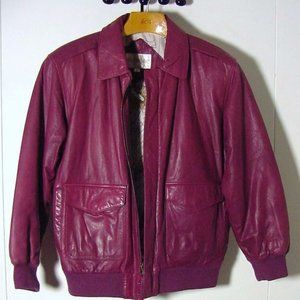 Vtg Repertoire Red Leather Map Liner Bomber Jacket Sz S